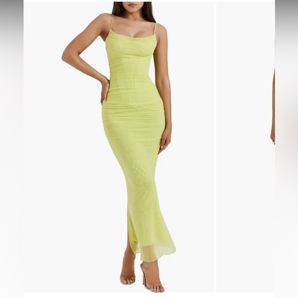 House of CB Nalini Mesh and Lace Corset Gown-limeade